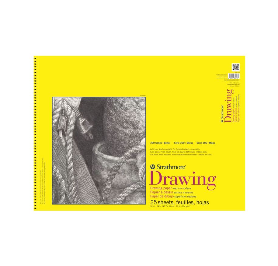 Strathmore Drawing Paper Pads 300 Series, Spiral Bound 25 Sheets/Pad, 18" X 24"