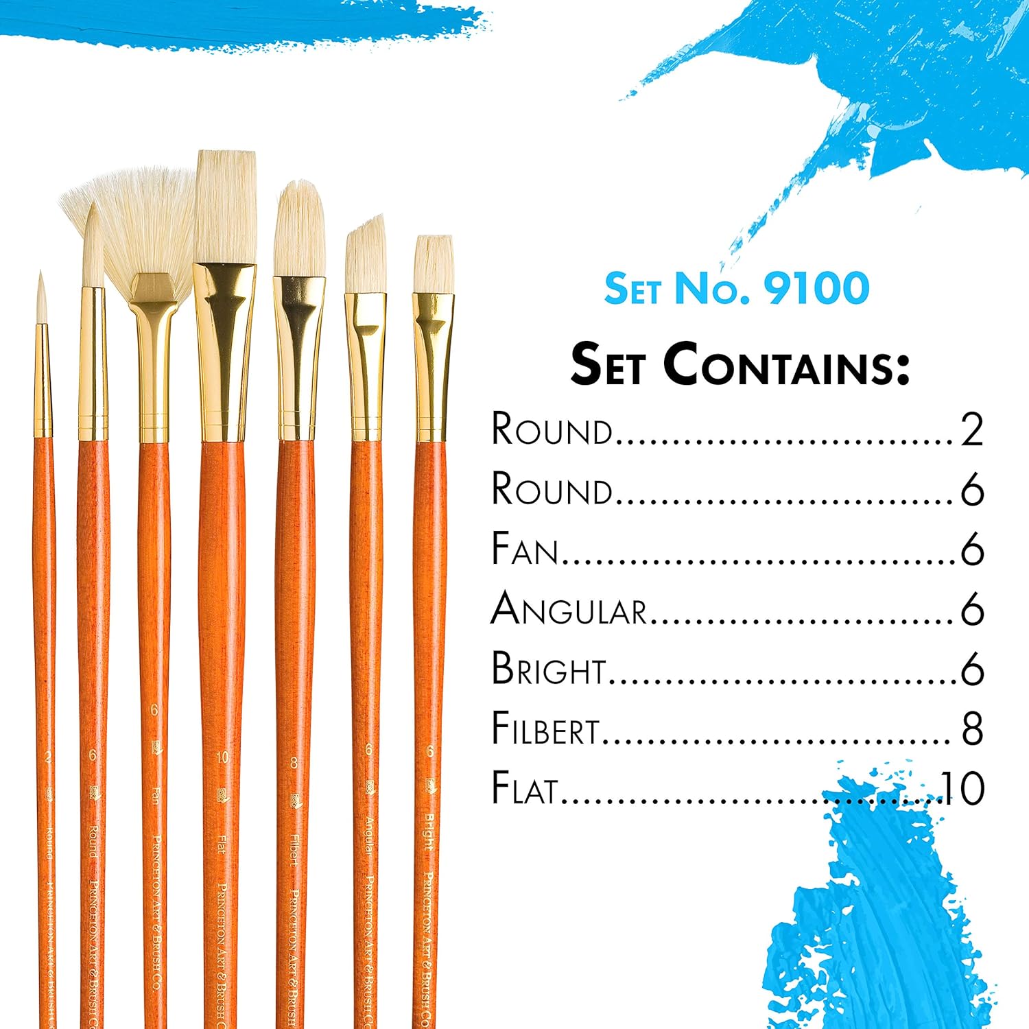 Princeton Real Value Brush Set 9154, Bristle, Long Handle, Set Of 7