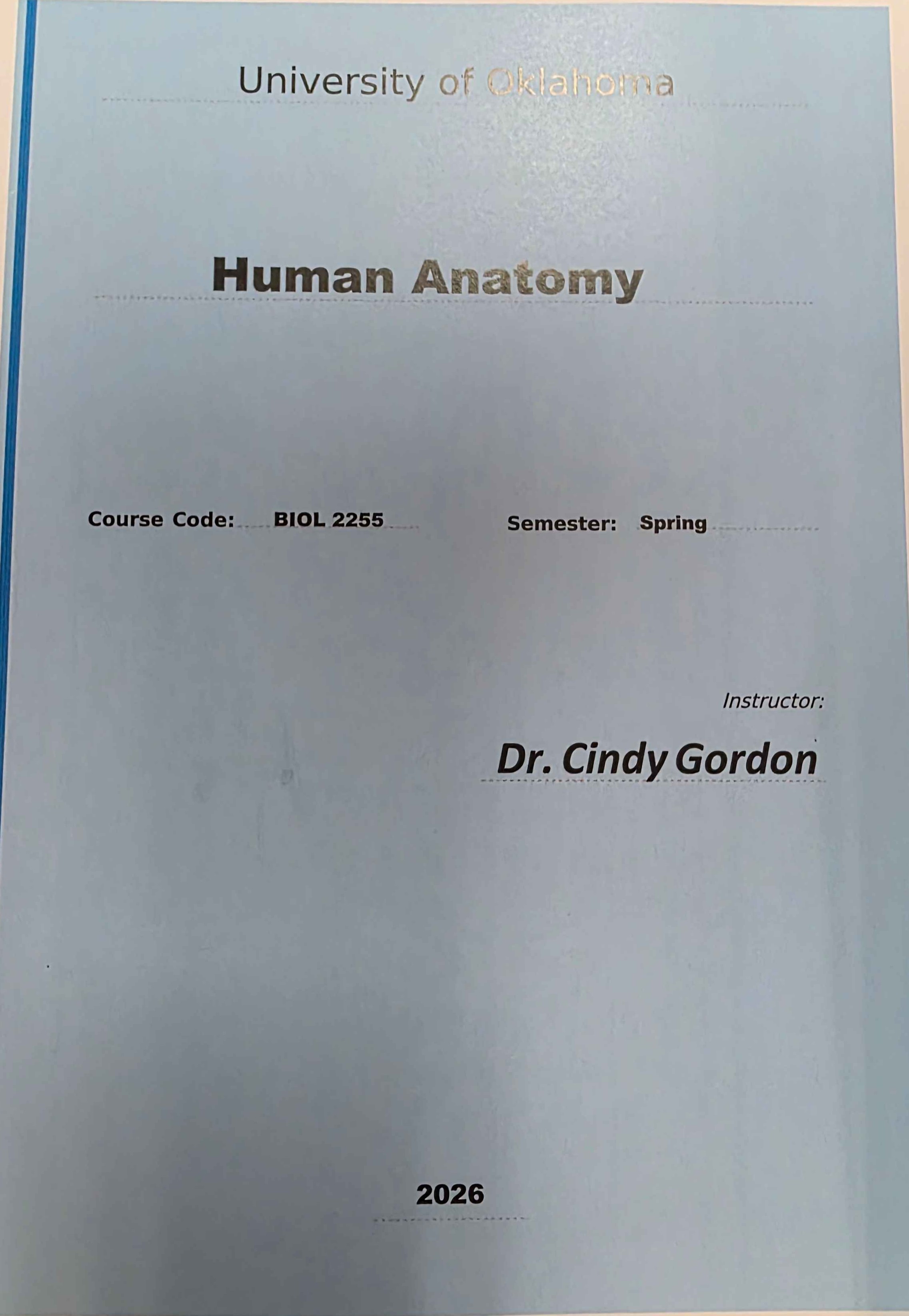 Biol 2255 Blue Cover Human Anatomy Coursepack
